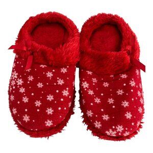 La Senza Red Snowflake Pattern Fuzzy Short Indoor Winter Christmas Slippers L/XL